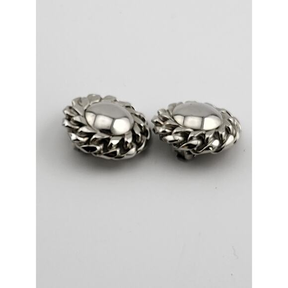 Vintage Bergere Silver Tone Clip On Earrings 1" Rope Wreath Design - Picture 2 of 5